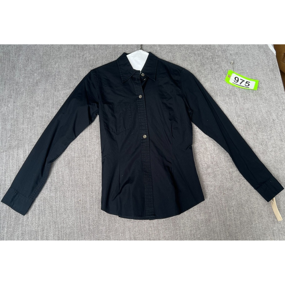 Club Monaco Shirt Top Womens XS Black Long Sleeve Slim Fit Collared Button Up
